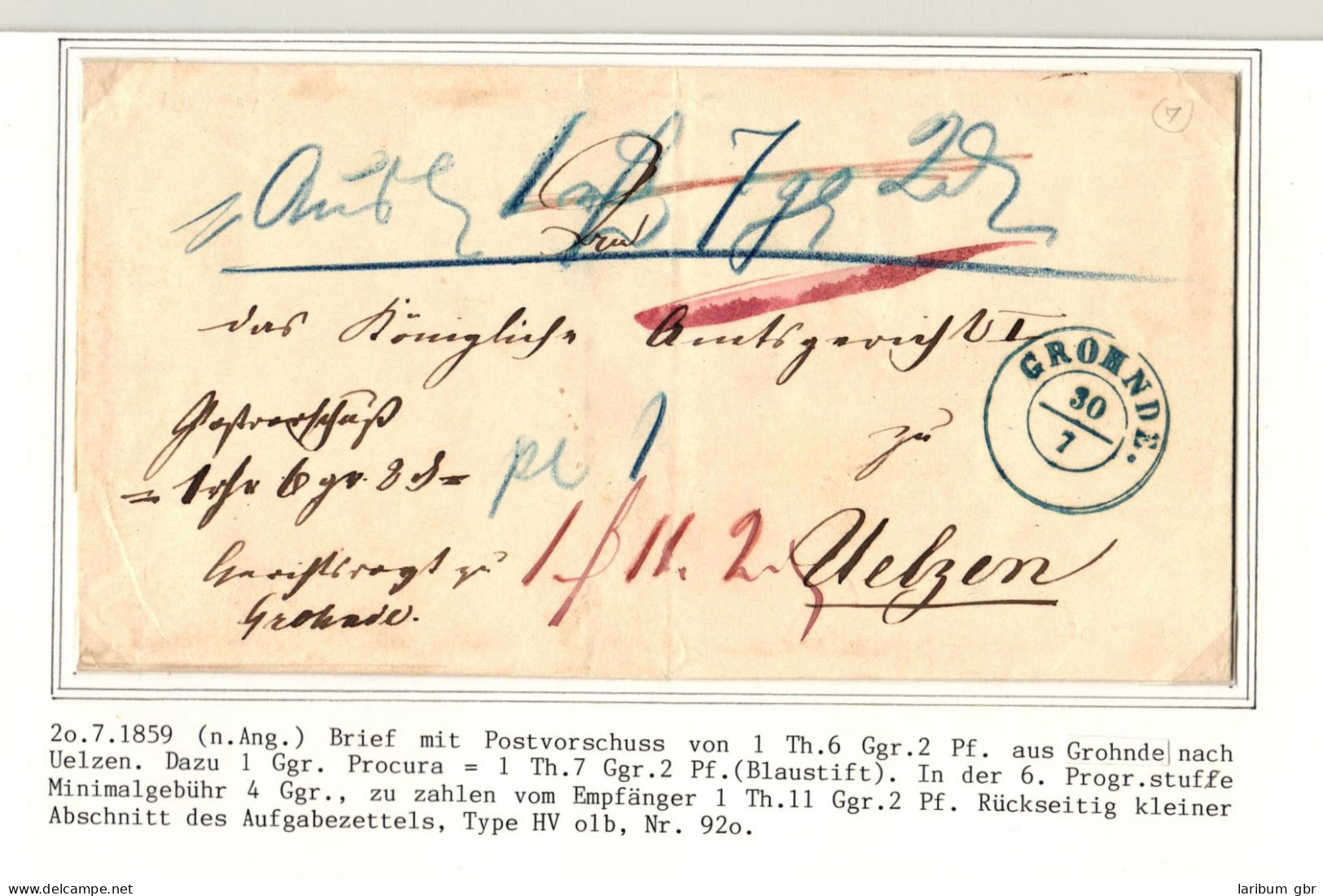 Hannover Paketbegleitbrief Postvorschuss Gr. Zettelabschnitt #IB878 - Hanover