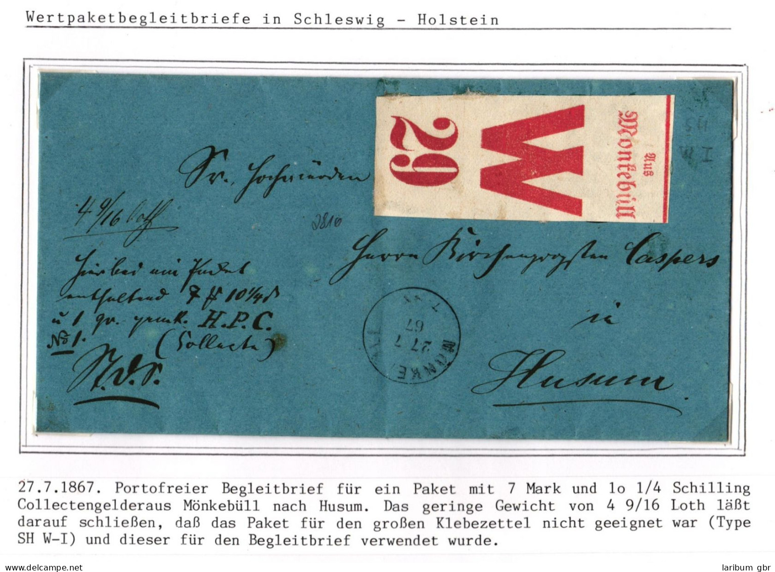 Schleswig-Holstein Paketbegleitbrief Mönkebüll - Husum, Gr. Aufgabezettel #IB976 - Schleswig-Holstein