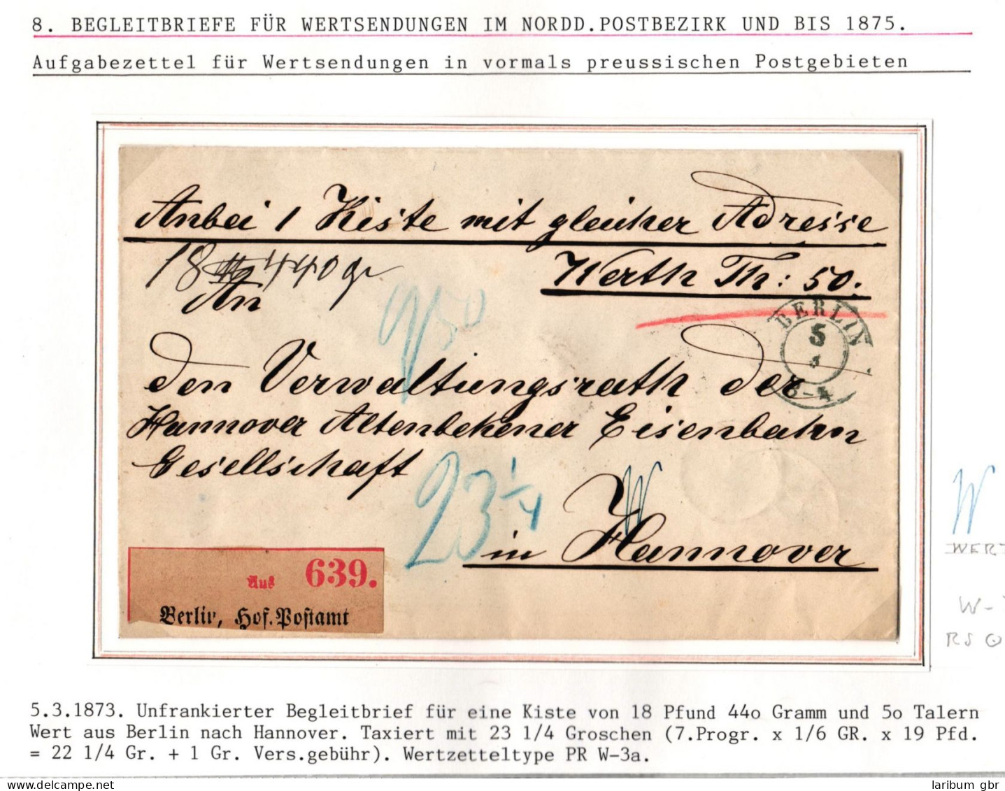 Norddeutscher Bund Paketbegleitbrief Aufgabezettel Berlin - Hannover #IO549 - Storia Postale