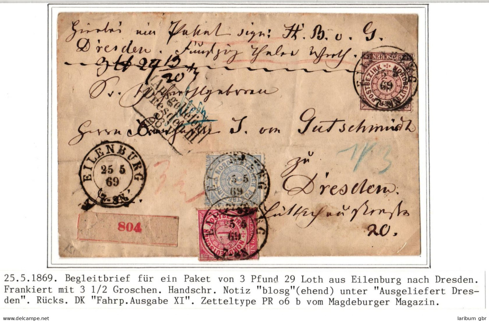 Norddeutscher Bund Paketbegleitbrief Aufgabezettel Eilenburg - Dresden #IO558 - Lettres & Documents