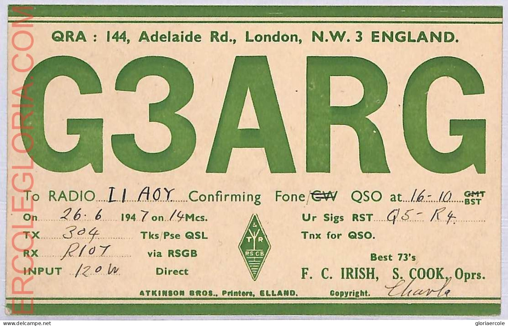 Ad9093 - GREAT BRITAIN - RADIO FREQUENCY CARD - England - 1947 - Radio