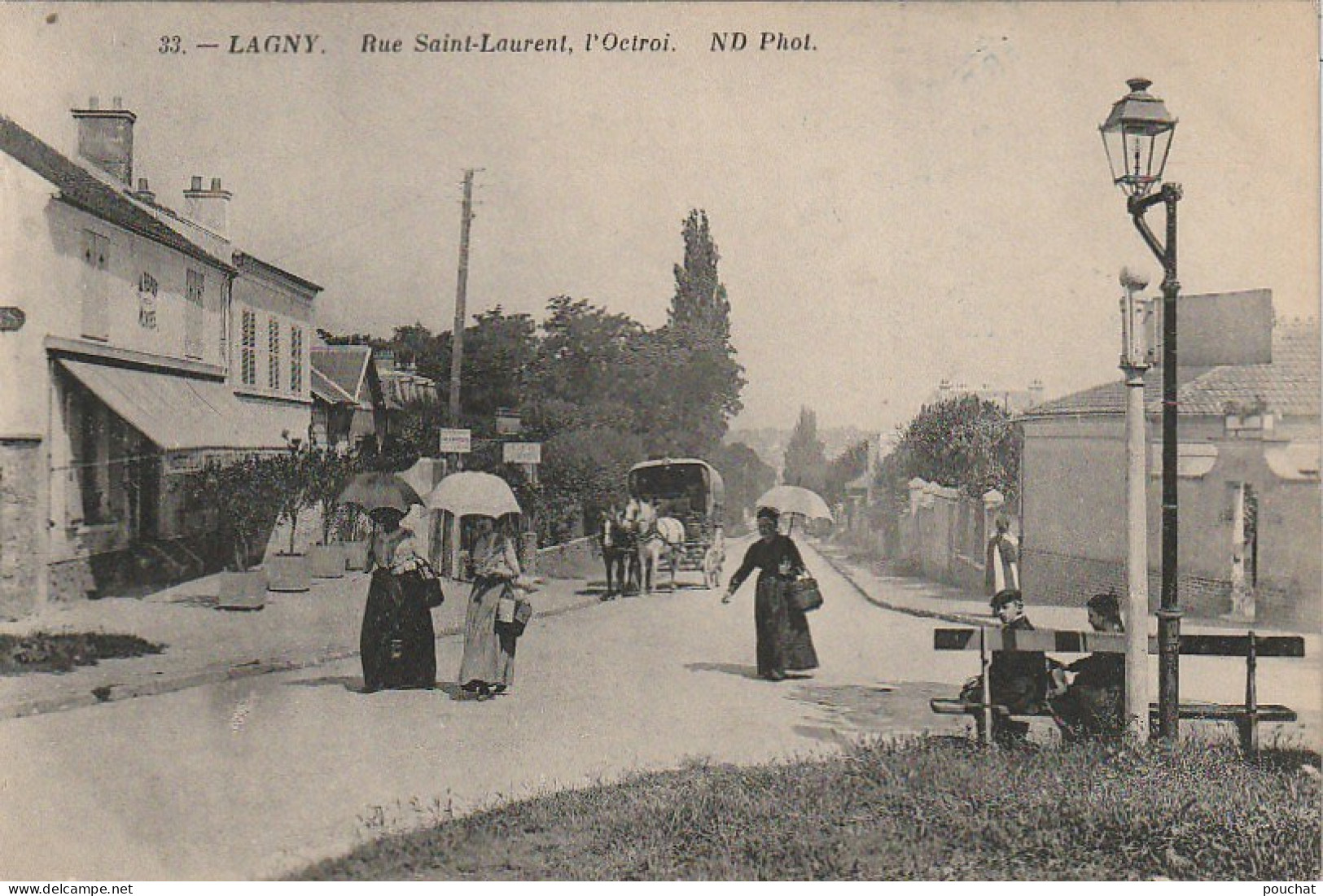 JA 14 -(77)  LAGNY - RUE SAINT LAURENT - L ' OCTROI - CARRIOLE A CHEVAL  - 2 SCANS  - Lagny Sur Marne