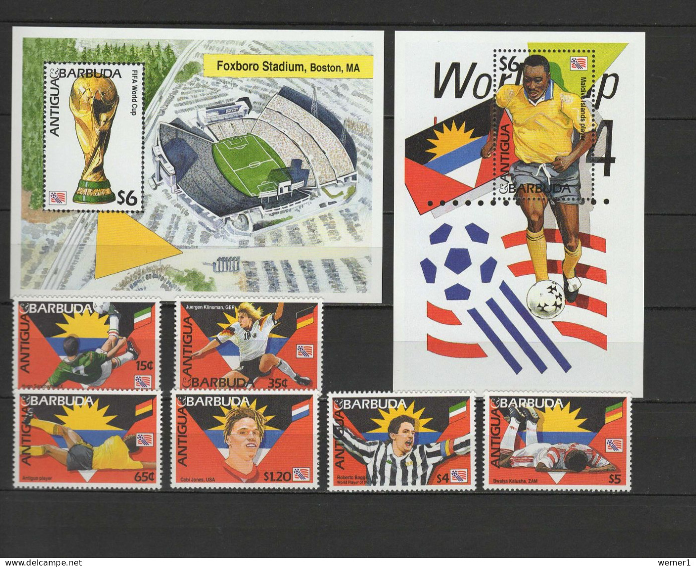 Antigua 1994 Football Soccer World Cup Set Of 6 + 2 S/s MNH - 1994 – États-Unis