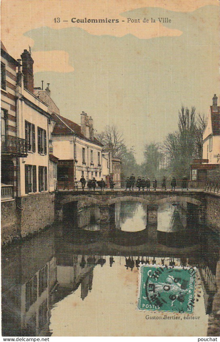 JA 15 -(77) COULOMMIERS - PONT DE LA VILLE - ENFANTS - CARTE TOILEE COLORISEE  - 2 SCANS - Coulommiers