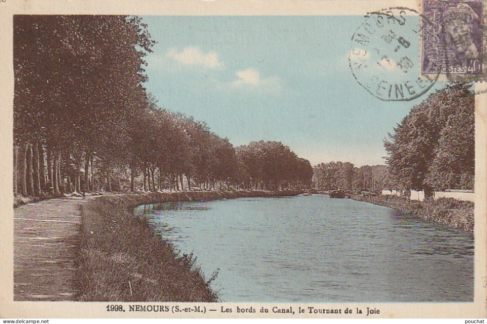 JA 15 -(77) NEMOURS - LES BORDS DU CANAL , LE TOURNANT DE LA JOIE - CARTE COLORISEE - 2 SCANS - Nemours