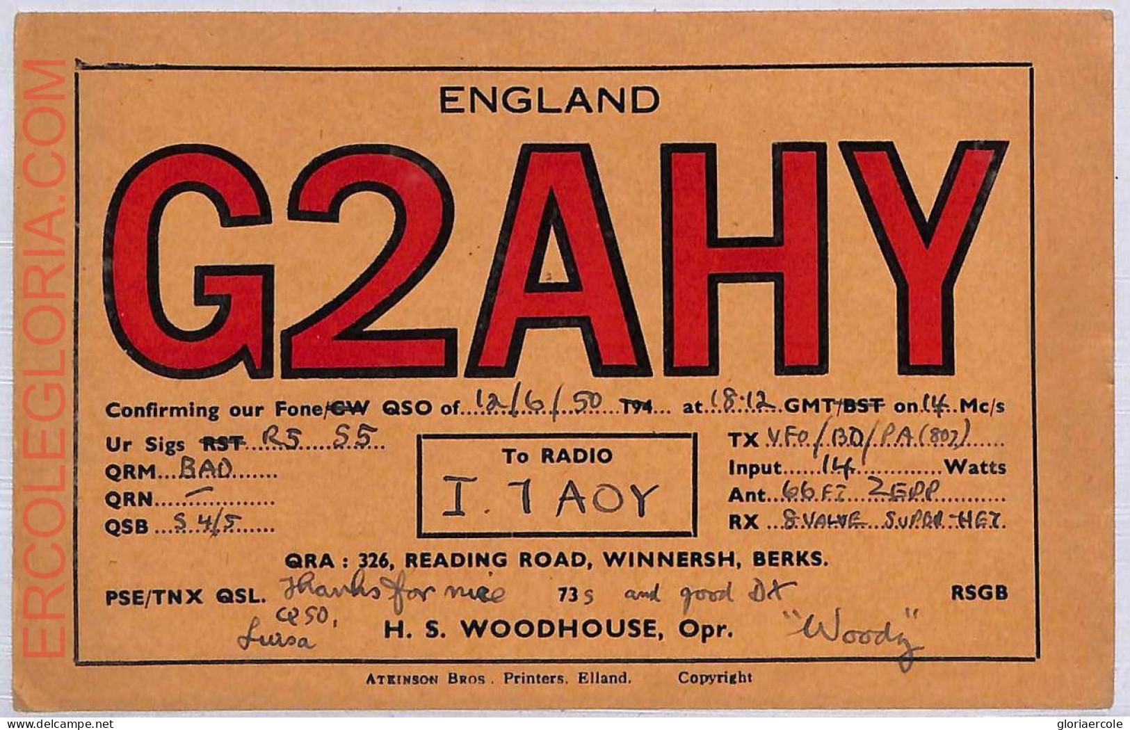 Ad9095 - GREAT BRITAIN - RADIO FREQUENCY CARD - England - 1950 - Radio