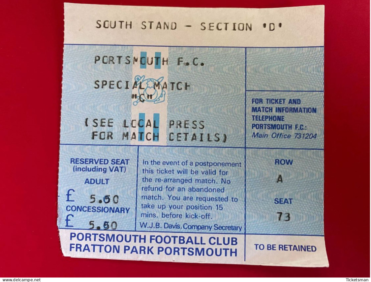 Football Ticket Billet Jegy Biglietto Eintrittskarte Portsmouth FC - Special Game C 80' Years - Toegangskaarten