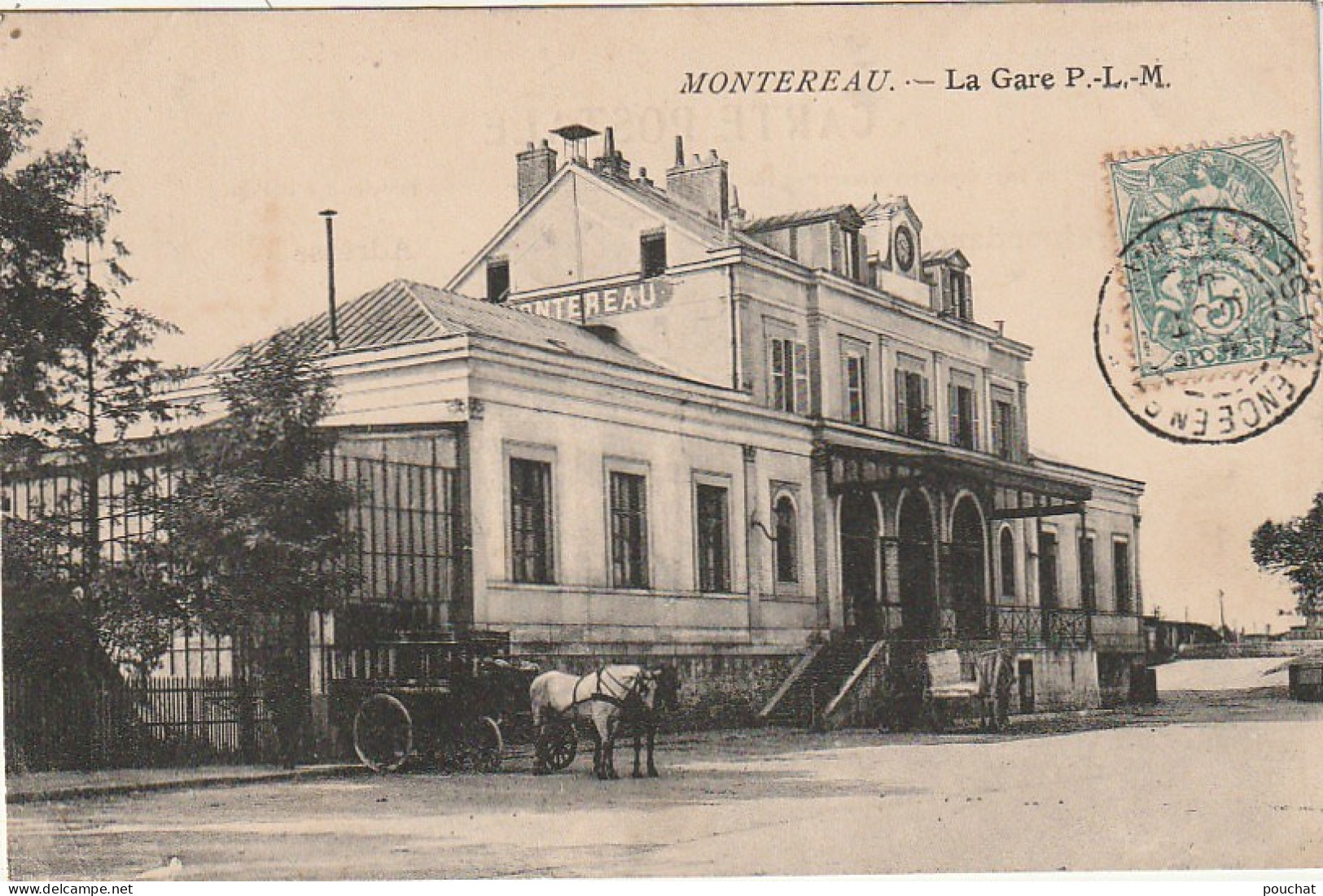 JA 16 -(77) MONTEREAU - LA GARE P.L.M - FIACRE - ATTELAGE CHEVAUX - 2 SCANS - Montereau