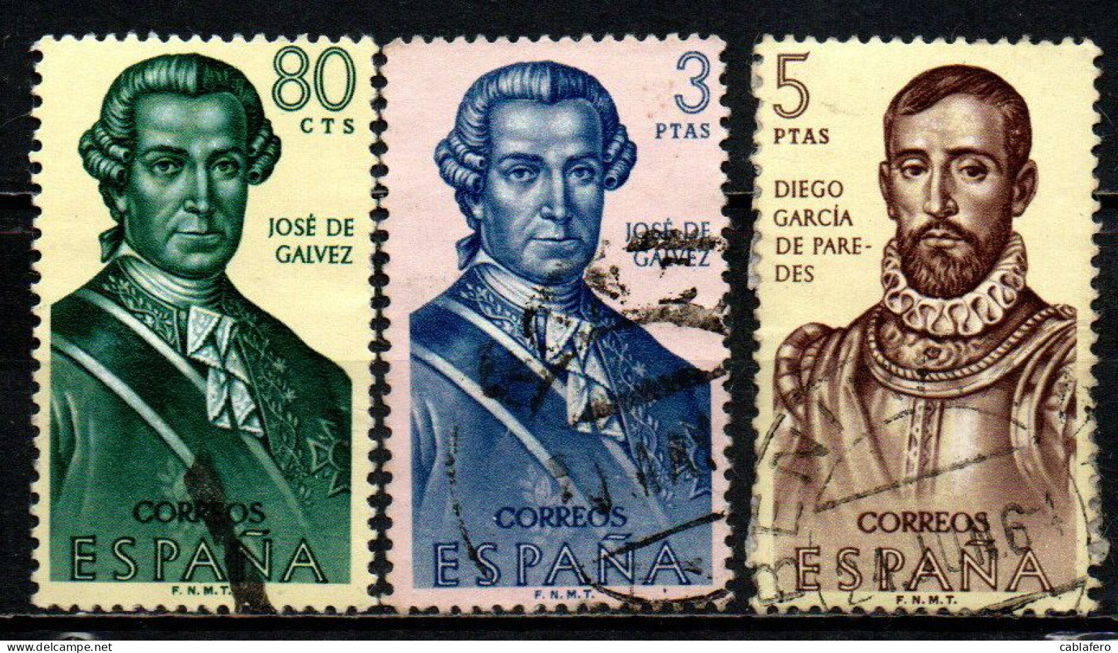 SPAGNA - 1963 - CONQUISTATORI DELL'AMERICA: JOSE' DE GALVEZ - DIEGO GARCIA DE PAREDES - USATI - Gebraucht