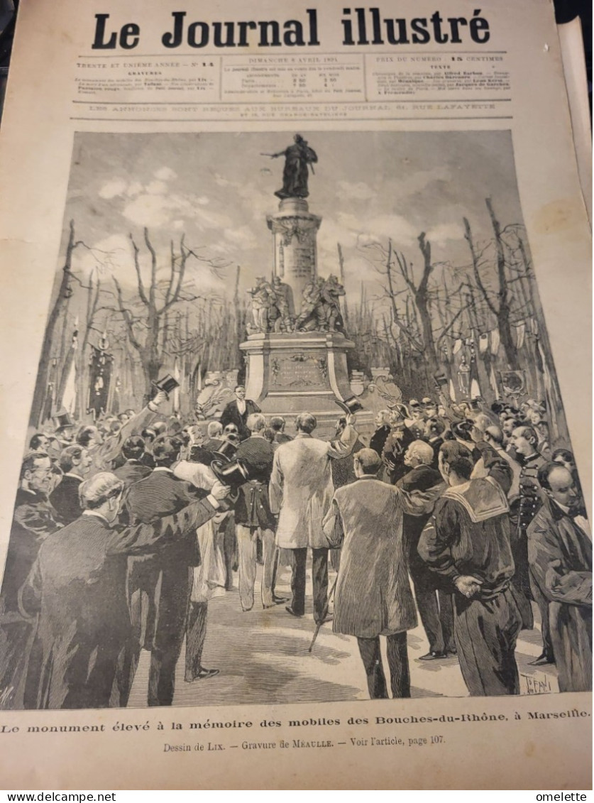 JOURNAL ILLUSTRE 94 /MARSEILLE MONUMENT DES MOBILES MORT AERONAUTE CANNES /KOSSUTH LOUIS - Magazines - Before 1900