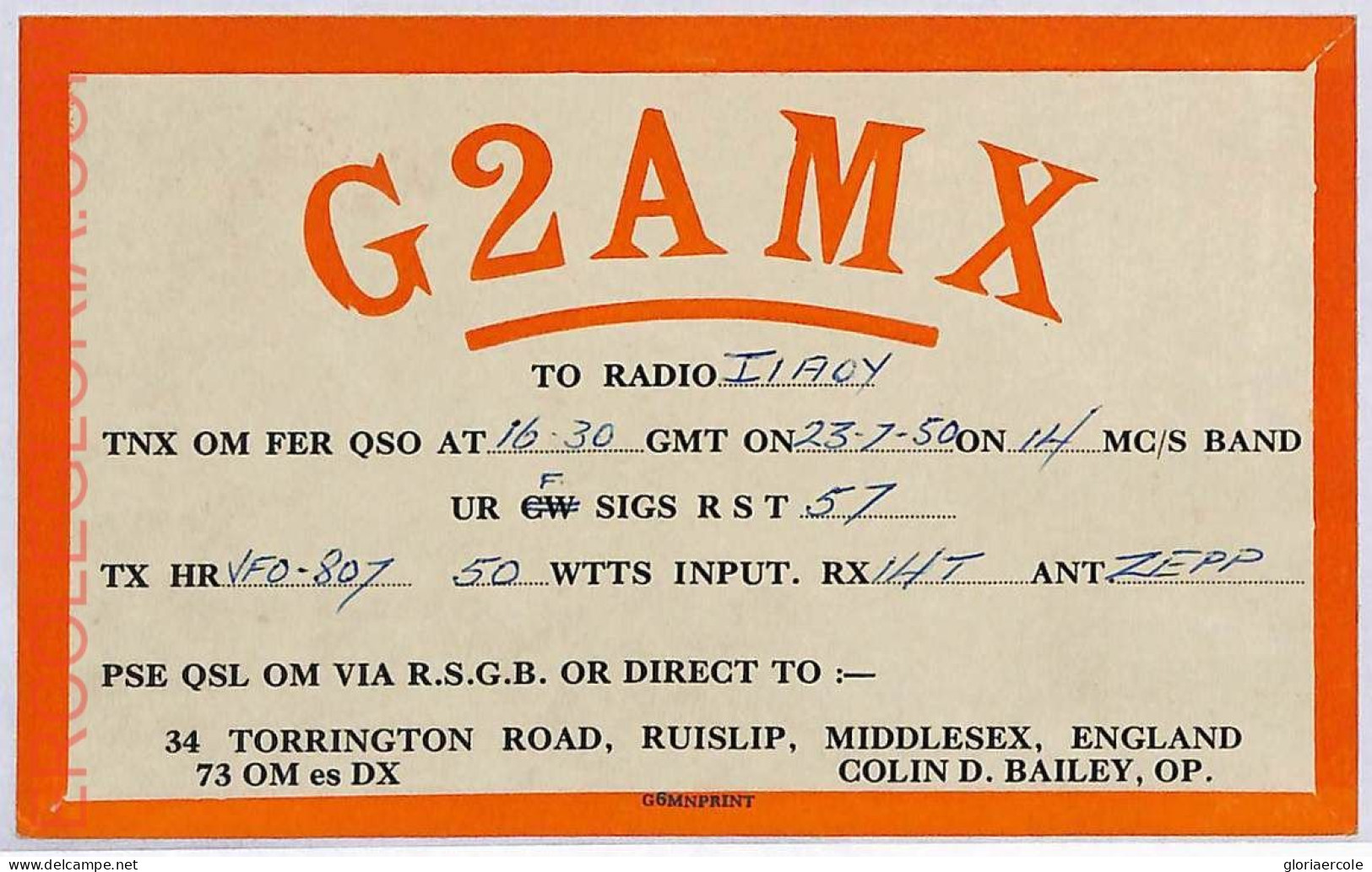 Ad9096 - GREAT BRITAIN - RADIO FREQUENCY CARD - England - 1950 - Radio