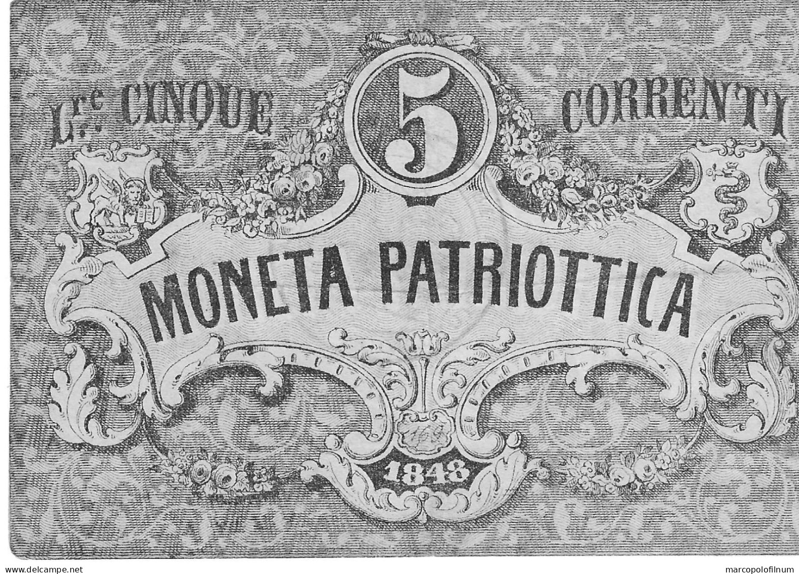 VENEZIA - GOVERNO PROVVISORIO - 1848 - 5 LIRE CORRENTI - CIRCOLATA  - - Altri & Non Classificati