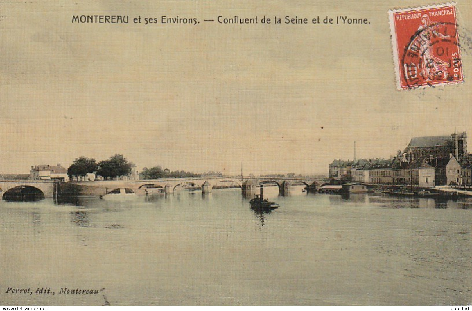 JA 17 -(77) MONTEREAU ET SES ENVIRONS - CONFLUENT DE LA SEINE ET DE L' YONNE - CARTE TOILEE COLORISEE - 2 SCANS - Montereau