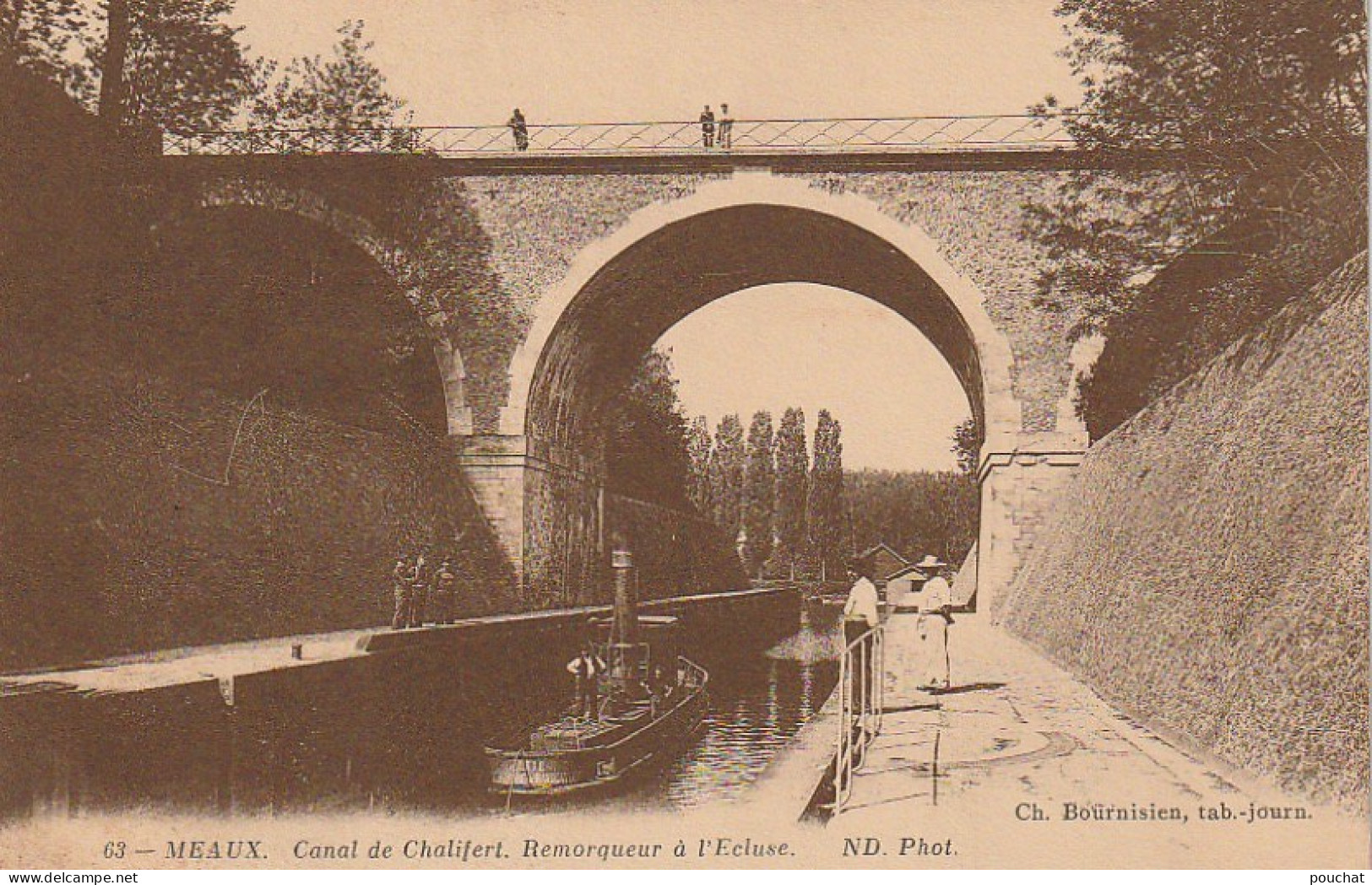 JA 17 -(77)  MEAUX - CANAL DE CHALIFERT - REMORQUEUR A L ' ECLUSE - 2 SCANS - Meaux