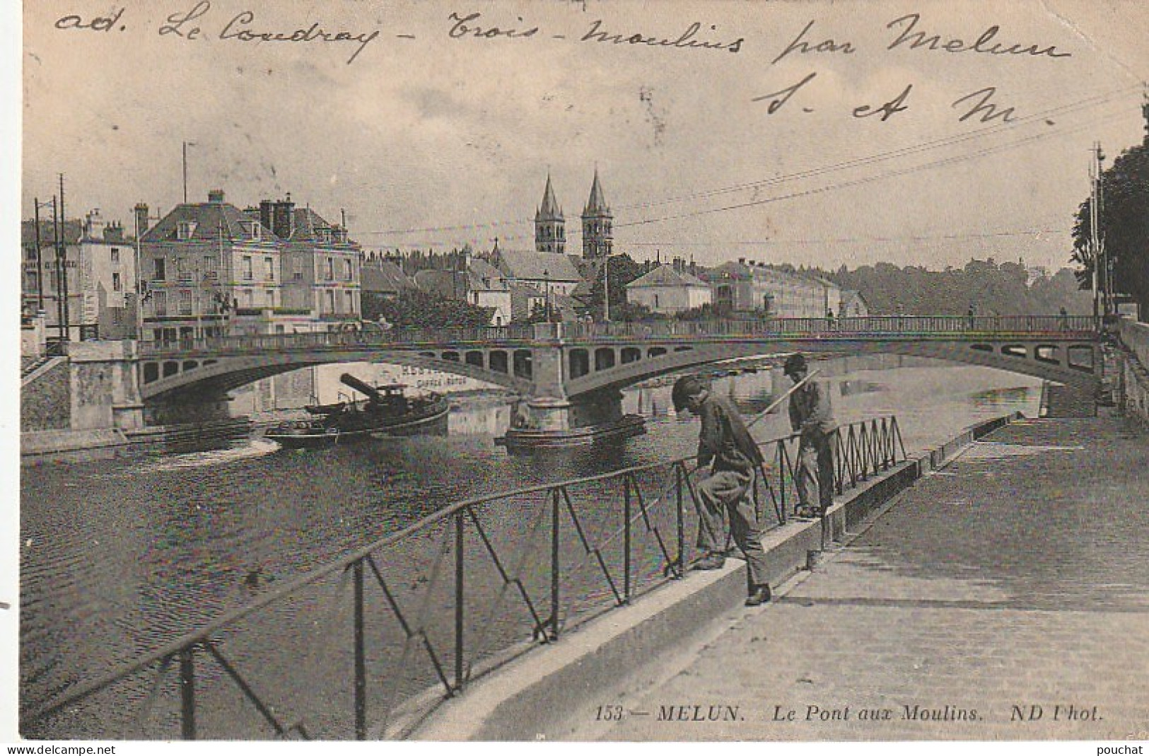 JA 17 -(77)  MELUN - LE PONT AUX MOULINS - ENFANTS AVEC CANNE A PECHE - 2 SCANS - Melun