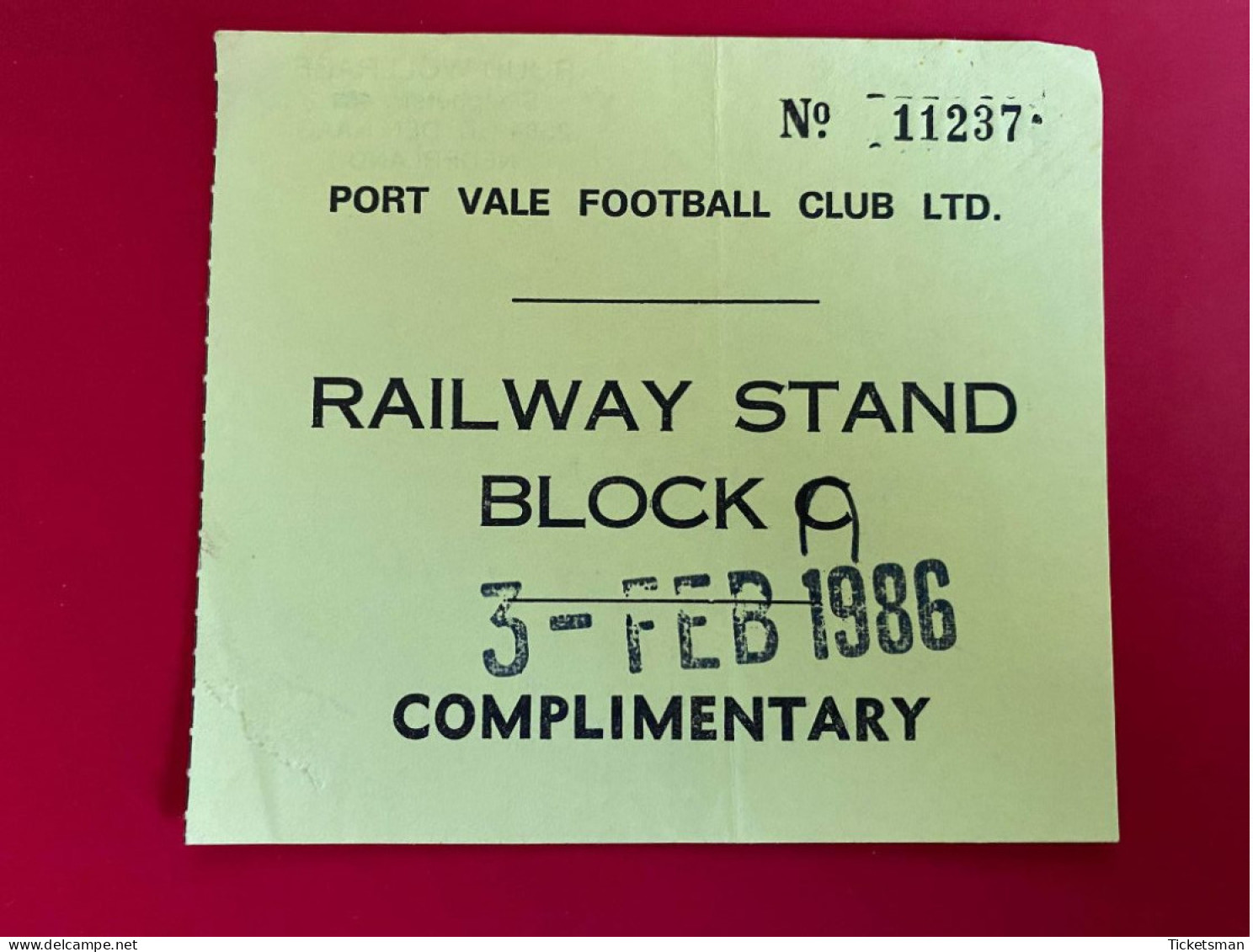 Football Ticket Billet Jegy Biglietto Eintrittskarte Port Vale FC - Game 03/02/1986 - Biglietti D'ingresso