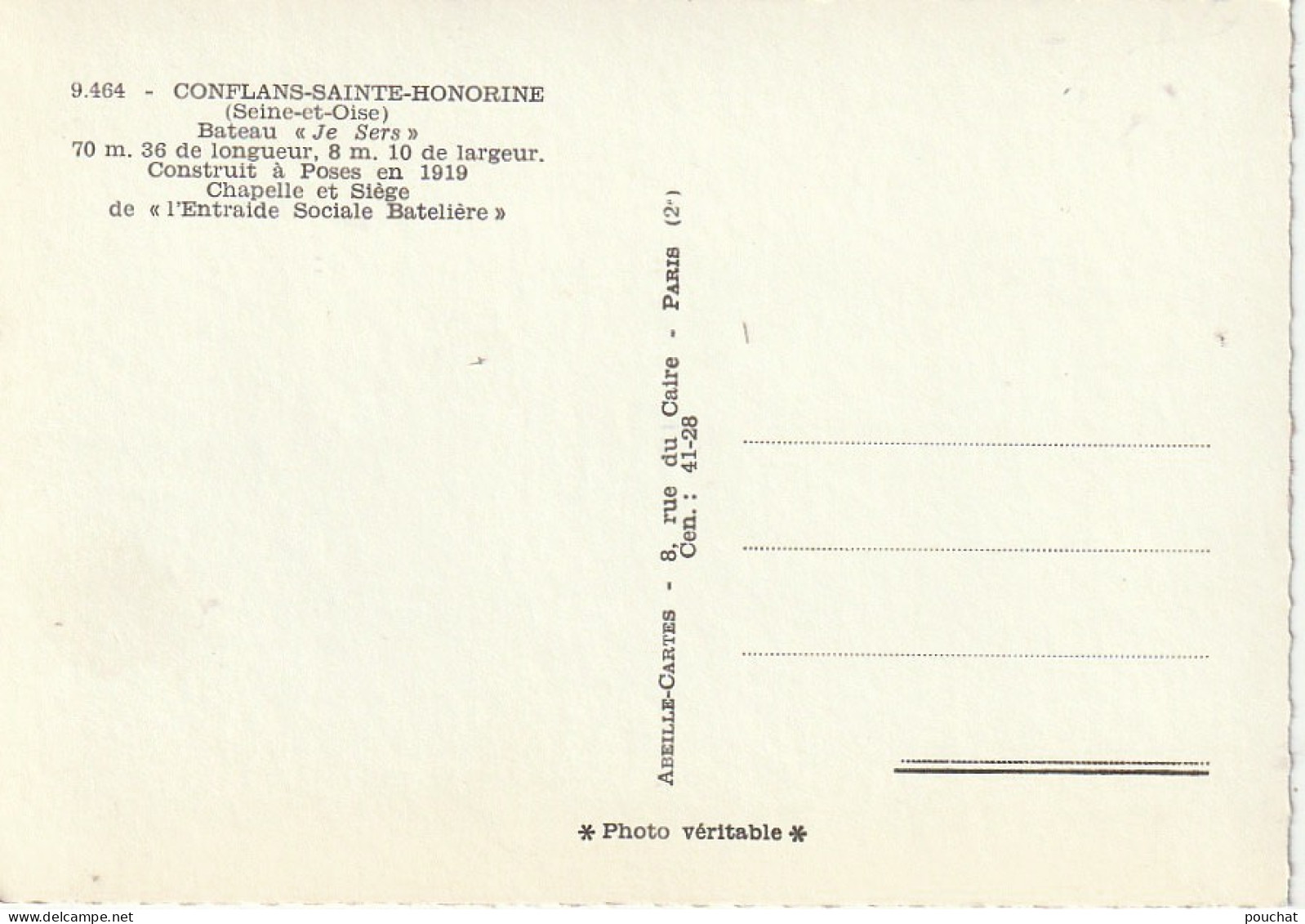 JA 18 -(78) CONFLANS SAINTE HONORINE - BATEAU "JE SERS"-  CHAPELLE ET SIEGE DE " L' ENTRAIDE SOCIALE BATELIERE" -2 SCANS - Conflans Saint Honorine
