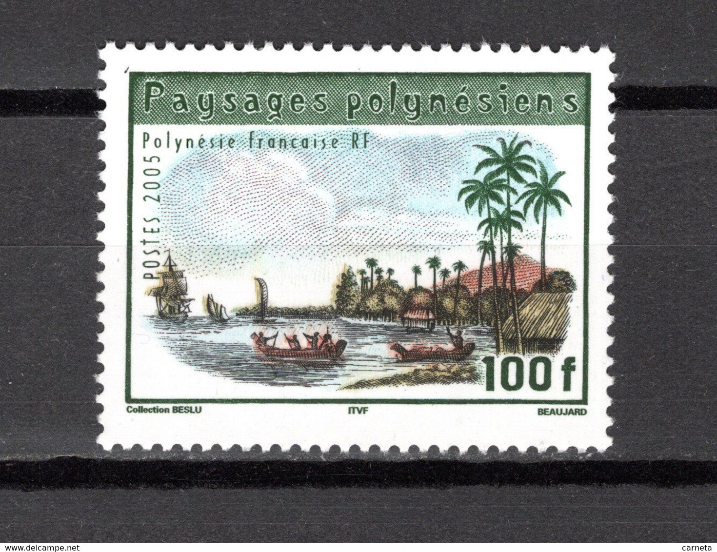 POLYNESIE  N°  759   NEUF SANS CHARNIERE COTE 1.80€     PAYSAGE PIROGUE BATEAUX - Unused Stamps