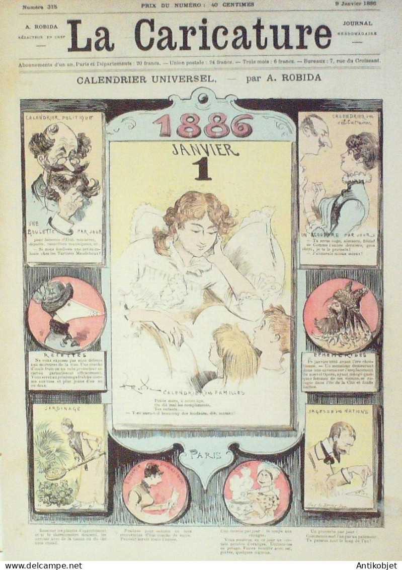 La Caricature 1886 N°315 Calendrier Universel Robida Clémenceau Par Luque Sapho Sorel Job Loys - Revistas - Antes 1900