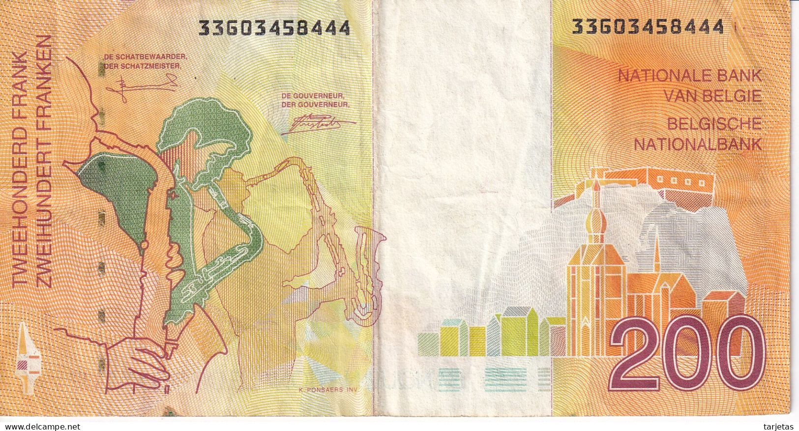 BILLETE DE BELGICA DE 200 FRANCS DEL AÑO 1996/2001 (BANKNOTE) - Sonstige & Ohne Zuordnung