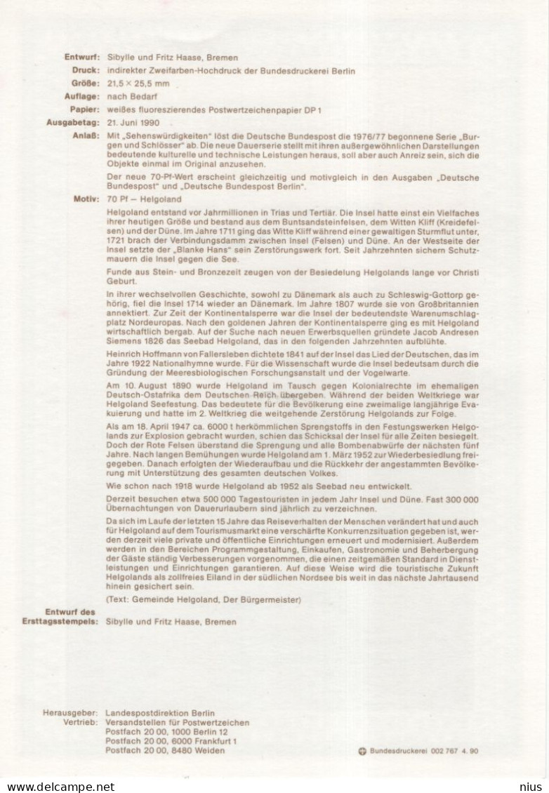 Germany Deutschland 1990-11 Sehenswürdigkeiten Rollenmarken-Dauerserie, Helgoland, Canceled In Berlin - 1991-2000