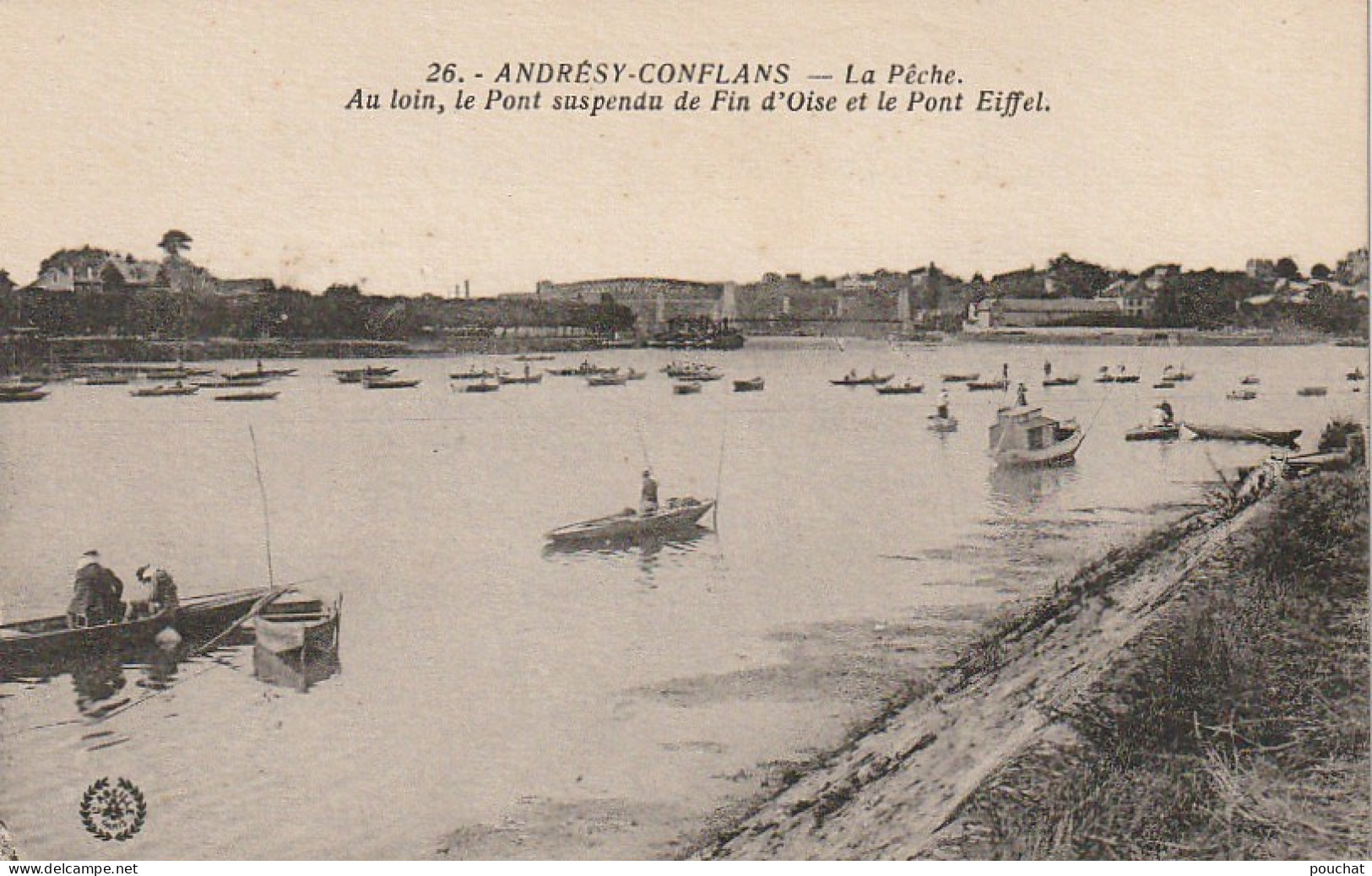 JA 21 -(78) ANDRESY CONFLANS - LA PECHE - LE PONT SUSPENDU DE FIN D' OISE ET LE PONT EIFFEL - BARQUES , PECHEURS - Andresy