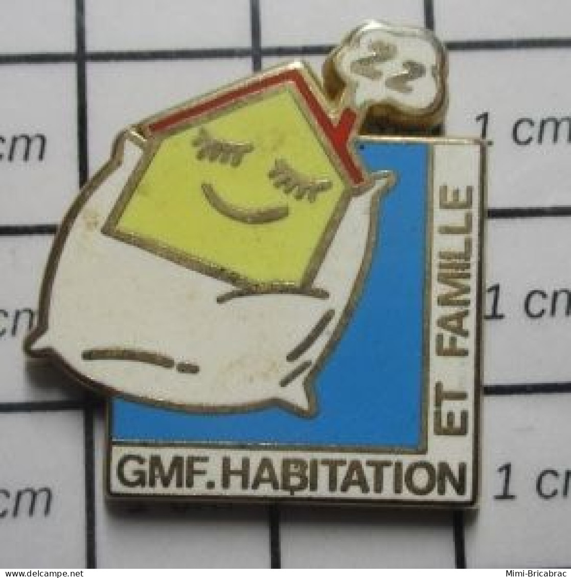 1618C Pin's Pins / Beau Et Rare : MARQUES / ASSURANCES GMF HABITATION ET  FAMILLE OREILLER MAISON - Trademarks