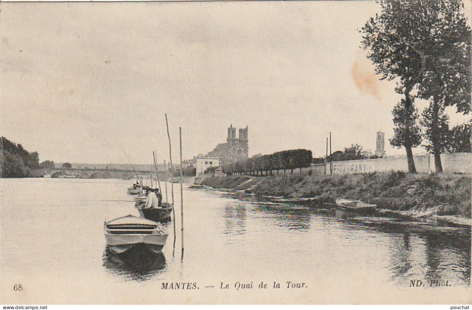 JA 21 -(78) MANTES - LE QUAI DE LA TOUR - BARQUES ET PECHEURS - 2 SCANS - Mantes La Jolie