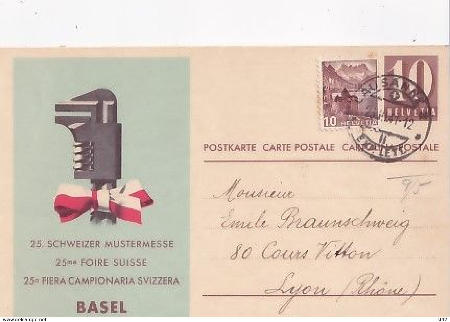 ENTIER  10  C       25 EME FOIRE SUISSE    BASEL  1941 - Enteros Postales