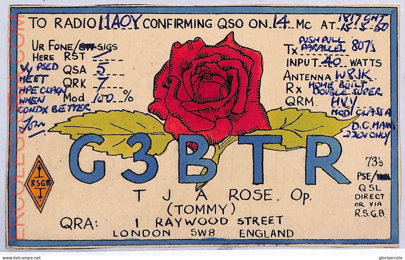 Ad9100 - GREAT BRITAIN - RADIO FREQUENCY CARD - England - London - 1950 - Radio