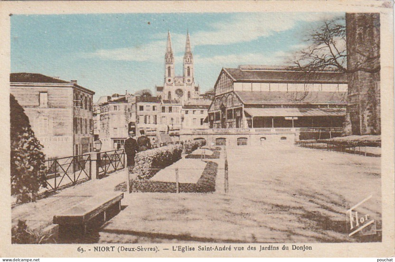 JA 24-(79) NIORT - L' EGLISE SAINT ANDRE VUE DES JARDINS DU DONJON - CARTE COLORISEE  - 2 SCANS  - Niort