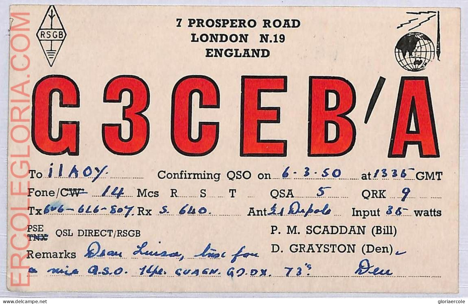 Ad9101 - GREAT BRITAIN - RADIO FREQUENCY CARD - England - London - 1950 - Radio