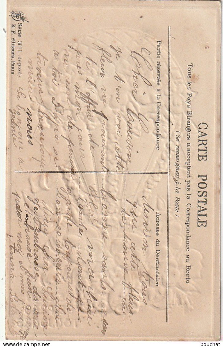 JA 25 - " DELOIN , DE PRES , TOUJOURS "-  CARTE FANTAISIE GAUFREE - MONTGOLFIERE DECOREE DE FLEURS : PENSEES- 2 SCANS - Other & Unclassified