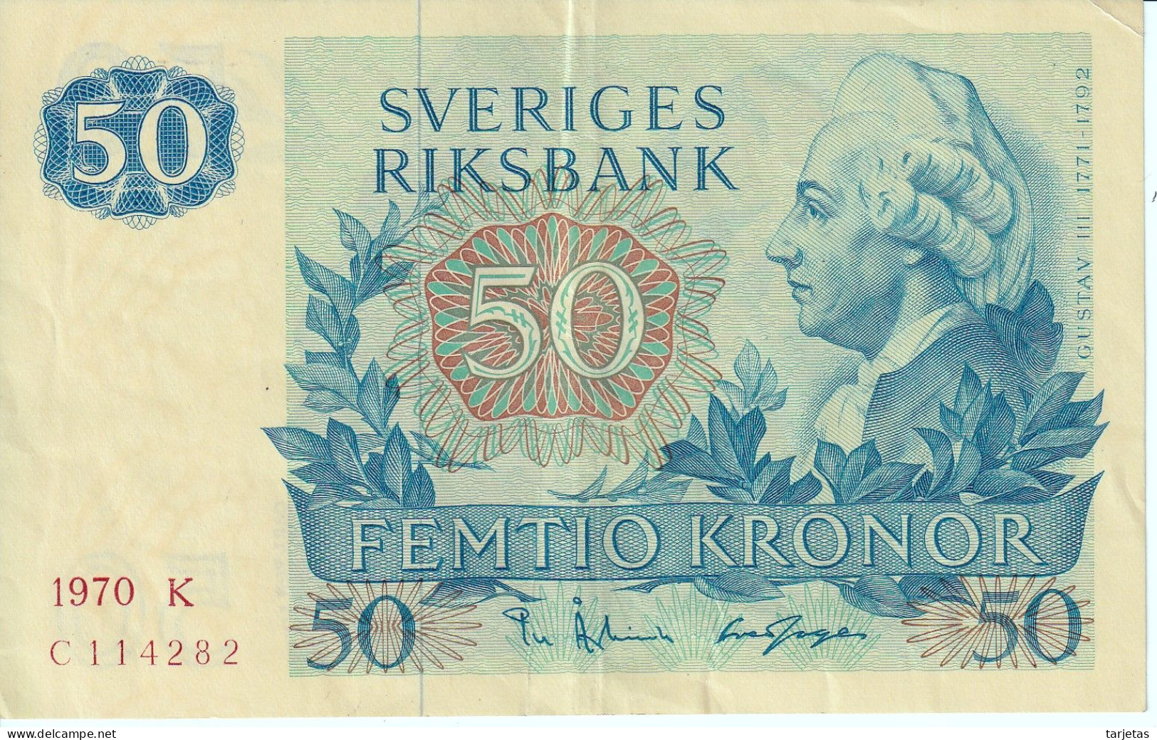 BILLETE DE SUECIA DE 50 KRONOR DEL AÑO 1970 EN CALIDAD EBC (XF)  (BANKNOTE) GUSTAV III - Schweden