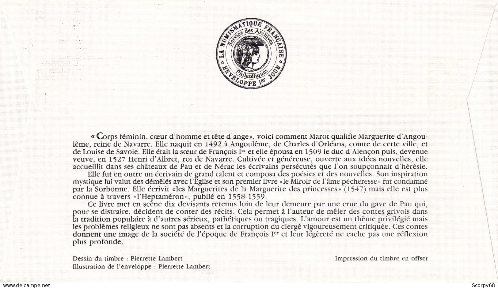 FDC 11/04/1992: Marguerite D'ANGOULÊME - 1492-1549 - Y&T N° 2746 - 1990-1999