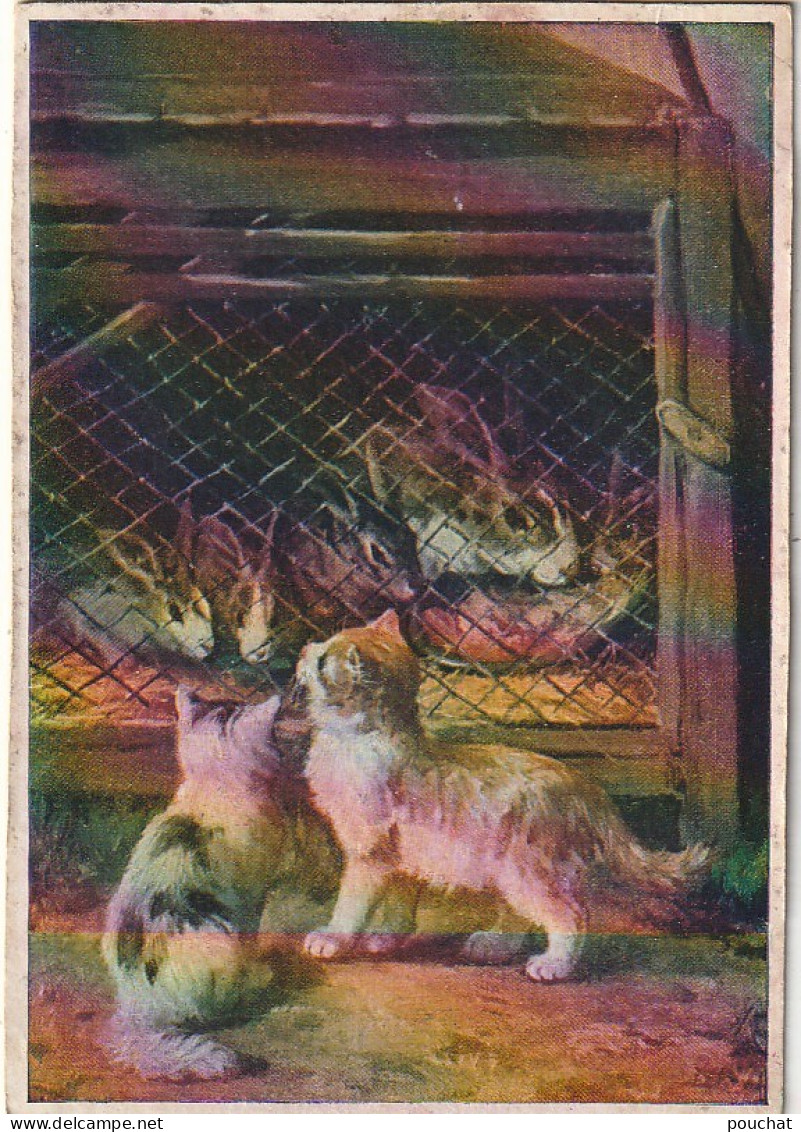 JA 26 - CARTE PUBLICITAIRE SAVON - COUPLE DE CHATONS DEVANT CLAPIER A LAPINS - 2 SCANS - Cats