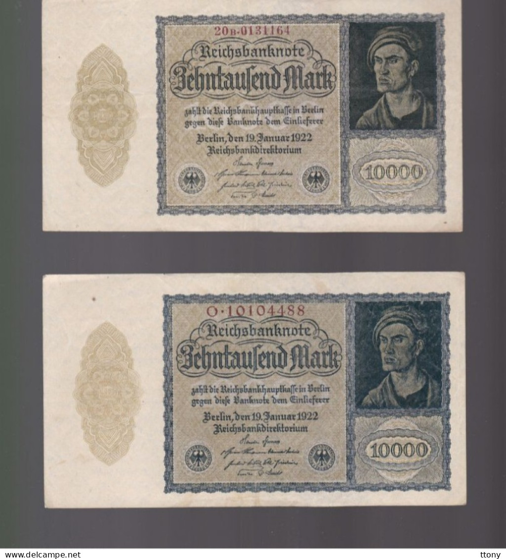 2 Billets  Allemagne    10000 Mark   Reichsbanknote  1922    République De Weimar - 10000 Mark