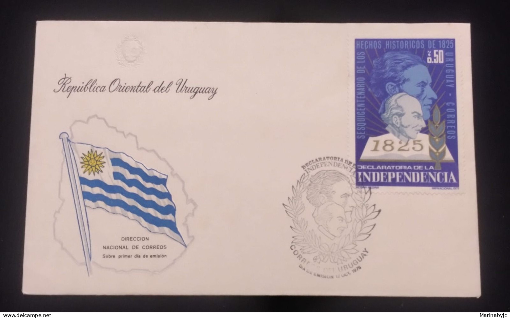 D)1975, URUGUAY, FIRST DAY COVER, ISSUE, 150TH ANNIVERSARY OF THE DECLARATION OF INDEPENDENCE, GENERAL ARTIGAS, FDC - Uruguay