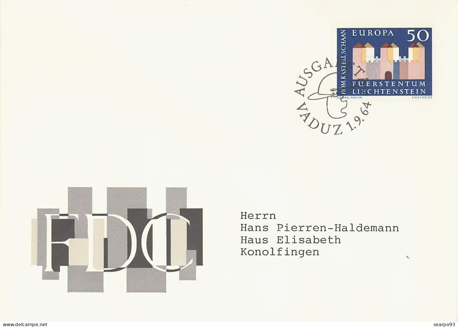 LIECHTENSTEIN. FDC. EUROPA 1964. CASTLE - FDC