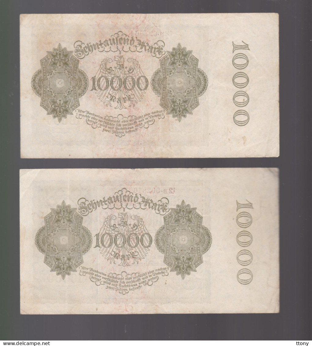 2 Billets  Allemagne    10000 Mark   Reichsbanknote  1922    République De Weimar - 10.000 Mark