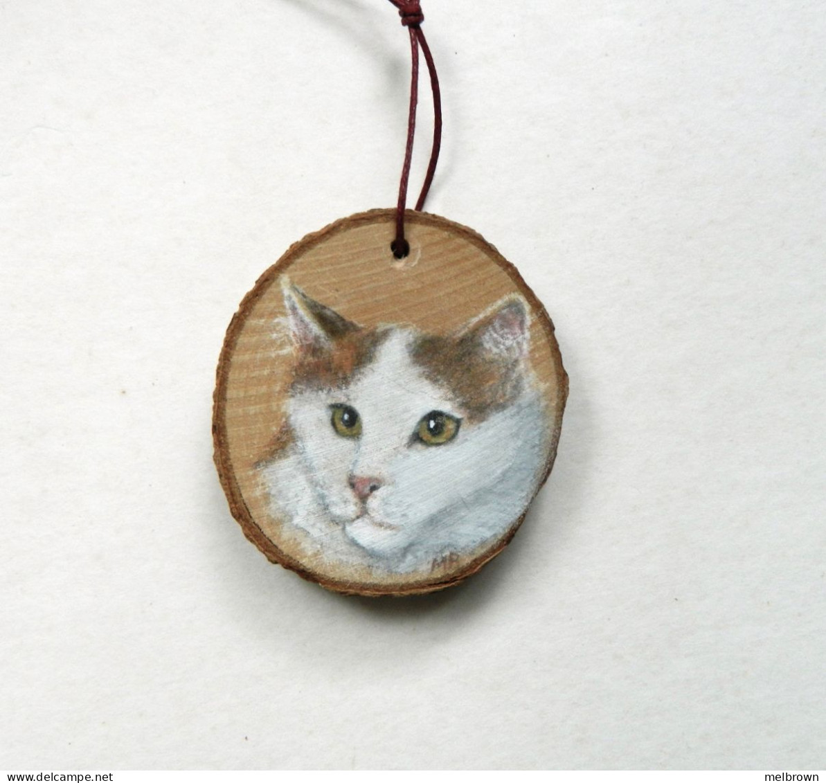 TURKISH VAN CAT (ANGORA) Hand Painted On A Natural Wood Decoration - Animaux