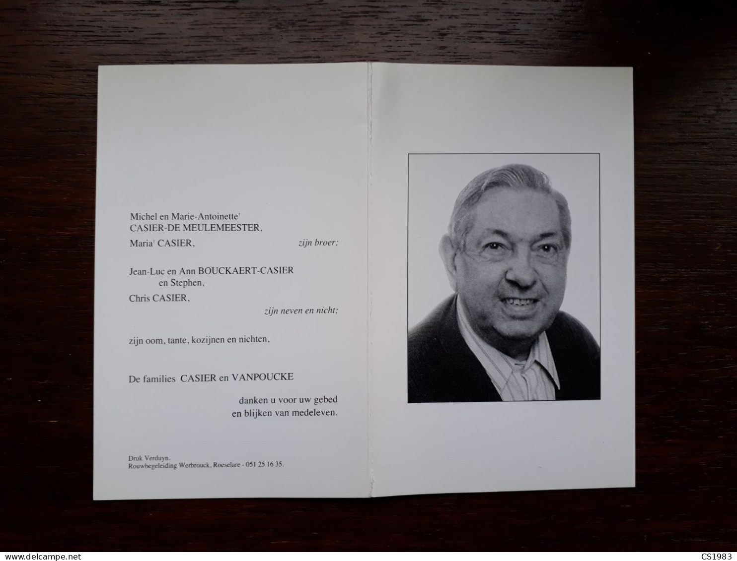 Raymond Casier ° Ardooie 1935 + Roeselare 2005 (Fam: Vanpoucke-De Meulemeester-Bouckaert) - Obituary Notices