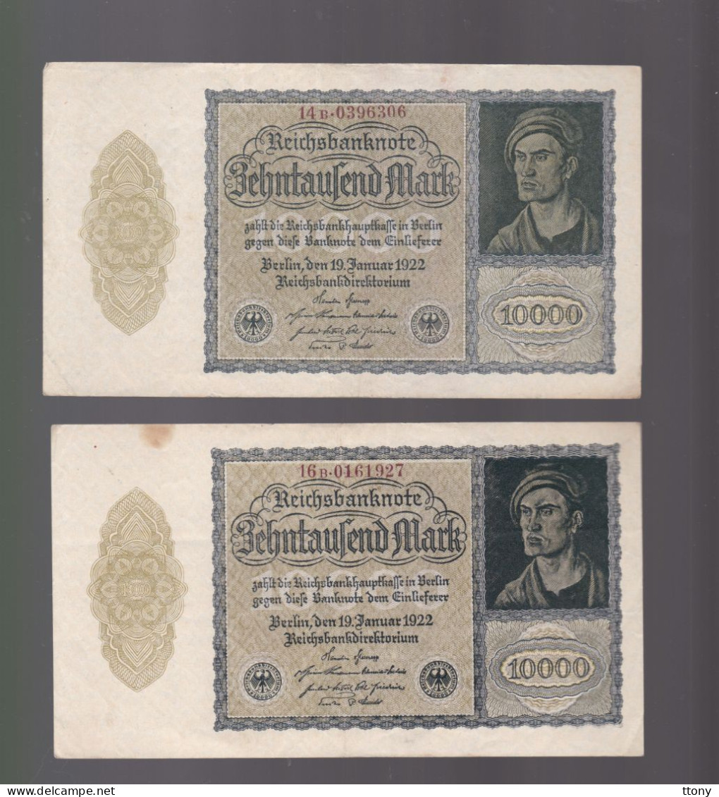 2 Billets  Allemagne    10000 Mark   Reichsbanknote  1922    République De Weimar - 10.000 Mark