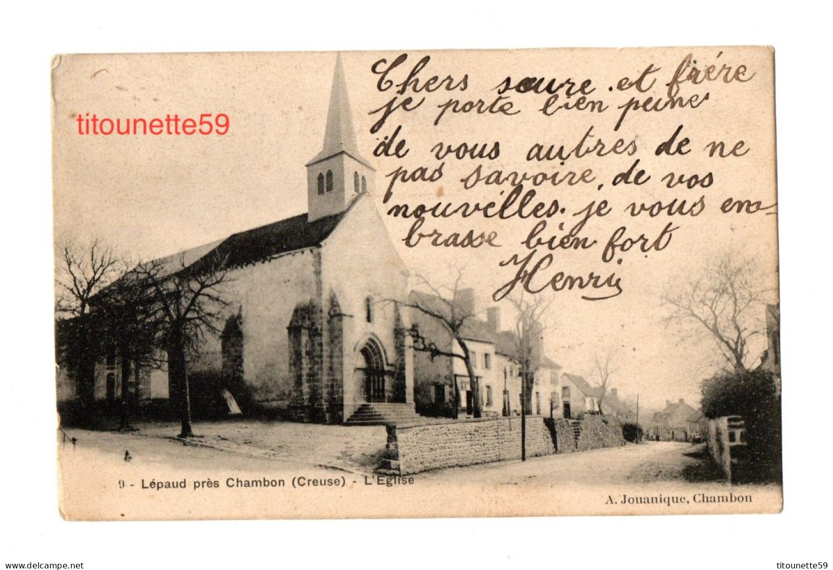 23-LEPAUD Près CHAMBON (Creuse) - L'EGLISE -Ecrite- Timbrée 1903- Dos Précurseur- A. Berger Frères,Phototypie - Sonstige & Ohne Zuordnung