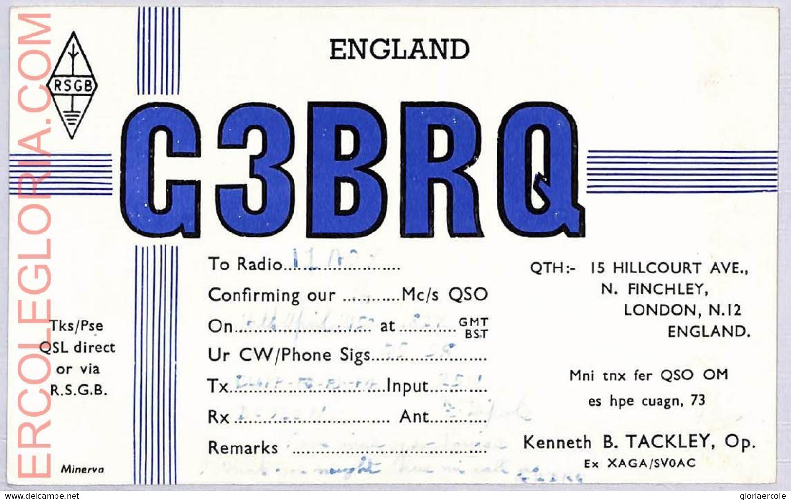 Ad9103 - GREAT BRITAIN - RADIO FREQUENCY CARD - England - London - 1950 - Radio