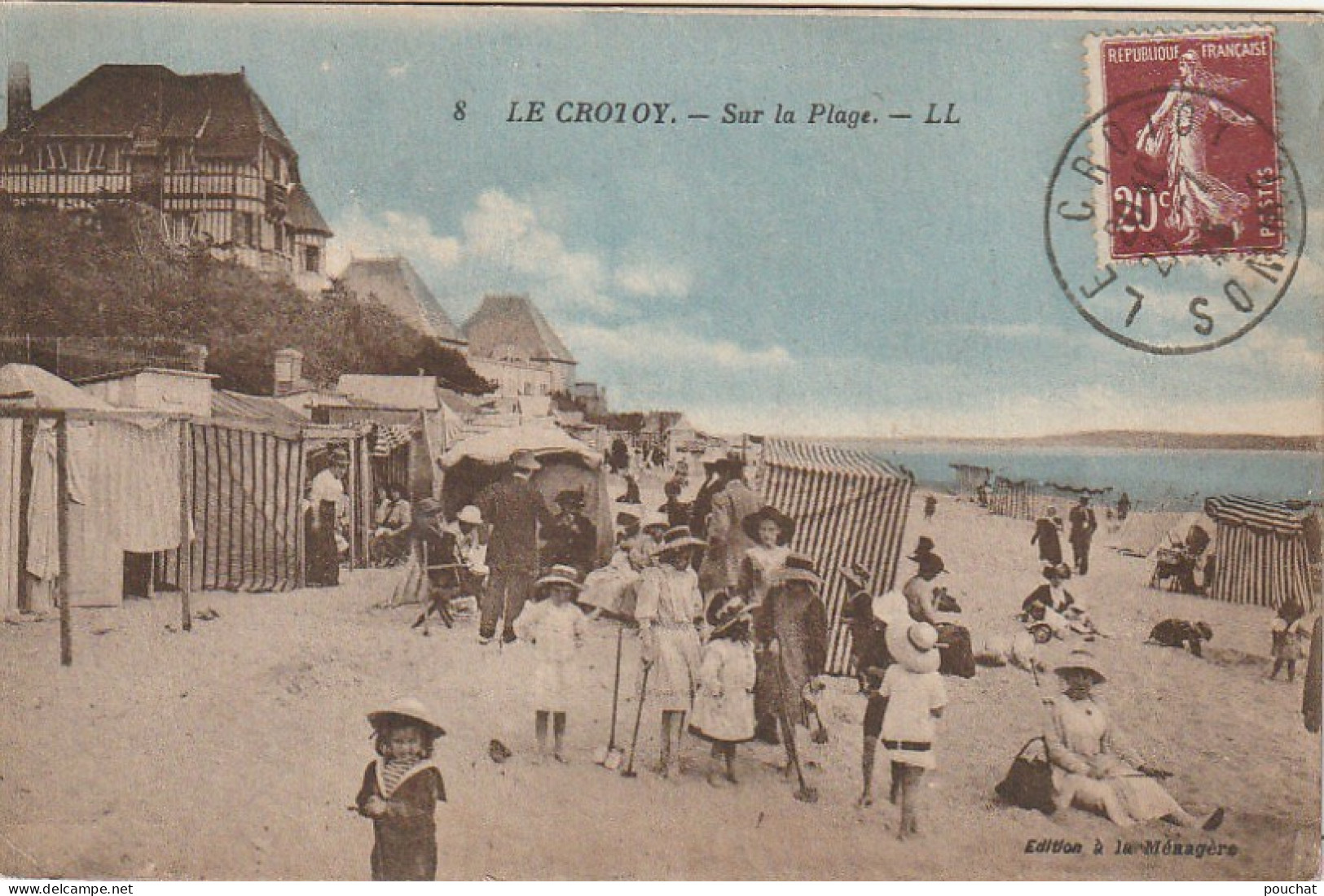 KO 5 -(80) LE CROTOY - SUR LA PLAGE - TENTES CABINES - MOMENT DE DETENTE EN FAMILLE  - CARTE COLORISEE - 2 SCANS - Le Crotoy