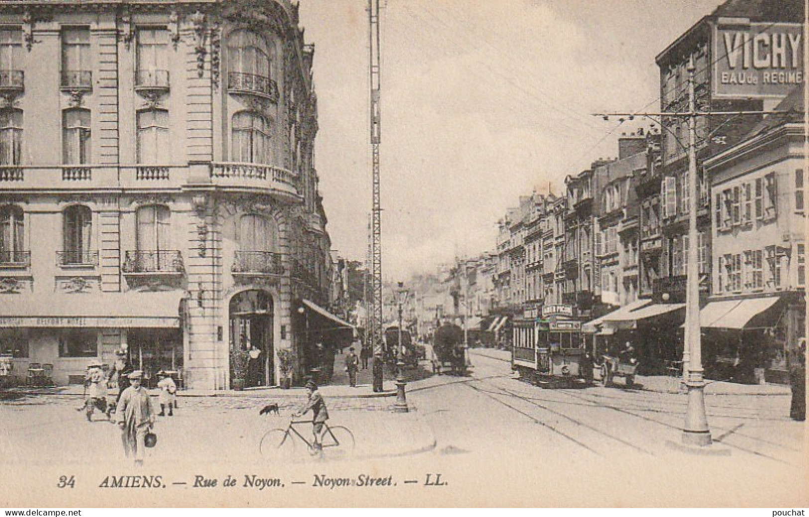 KO 5 -(80) AMIENS - RUE DE NOYON - TRAMWAY - BELFORT HOTEL - 2 SCANS - Amiens