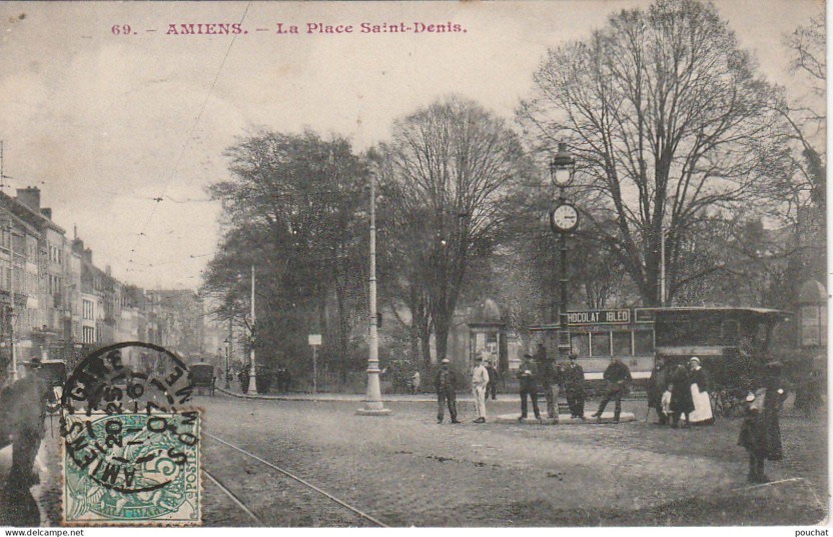 KO 5 -(80) AMIENS - LA PLACE SAINT DENIS - TRAMWAY - VOITURE HIPPOMOBILE - 2 SCANS - Amiens