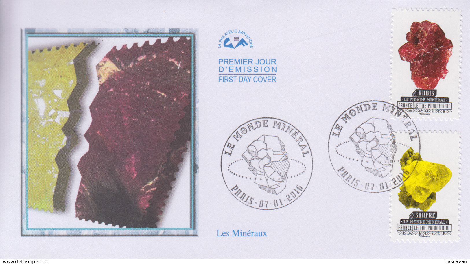 Enveloppe  FDC  1er  Jour   FRANCE    LES   MINERAUX    2016 - 2010-2019