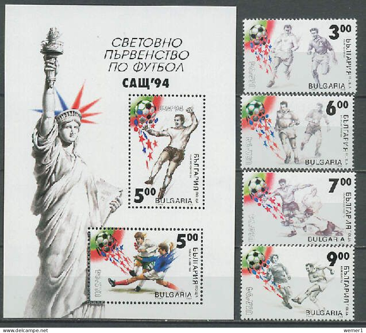 Bulgaria 1994 Football Soccer World Cup Set Of 4 + S/s MNH - 1994 – Verenigde Staten